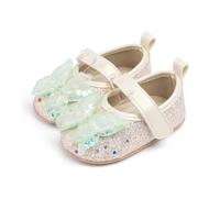 Sawimlgy Mary Jane Chaussures plates en cuir synthétique pour bébé fille - Pour fête de mariage - Semelle en caoutchouc - Chaussures de berceau avant la marche, 04C Beige, 3-6 mois