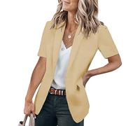 Sawmew Blazer à Manches Courtes Femmes Couleur Unie Costume d'affaires Veste Blazer Veste Slim fit Blazer avec Poches Veste de Base Cardigan Veste Femme (Color : Apricot, Size : XL)