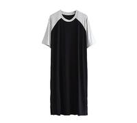 Sawmew Chemise de Nuit pour Hommes à Manches Courtes Modal One Piece Pyjama Aéré Long Sleepwear Shirt Chemise de Nuit Pratique (Color : Black, Size : 5XL)