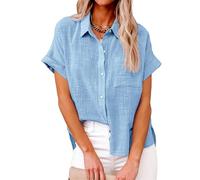 Sawmew Chemise en Jean À Manches Courtes pour Femme Chemise en Jean À Manches Courtes pour Femme Poche Droite Haut Ample Chemisier en Jean D'été Ample (Color : Light Blue, Size : L)