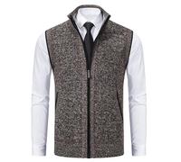 Sawmew Gilet Tricoté Sans Manches pour Homme, Veste Pull avec Fermeture Éclair, Col Montant, Cardigan Basique, Gilet Tendance, Automne-Hiver, Pull d'Affaires, Tricot