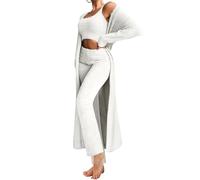 Sawmew Hiver Printemps Pyjamas Femmes Filles Trois Pièces Ensembles De Pyjama Chaud Corail Polaire Velours Vêtements De Nuit Crop Débardeur Et Pantalon Taille Haute (Color : White, Size : S)