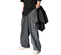 Sawmew Hommes Baggy Jeans Hip Hop Jeans Adolescent Garçon Streetwear Skateboard Y2K Pantalon Mode Skater Skateboard Pantalon (Color : Black, Size : S)