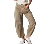 Sawmew Jean baril taille moyenne pour femme, jambe large, taille moyenne, pantalon court en denim Y2k Baggy Boyfriend avec poches(Khaki,L)