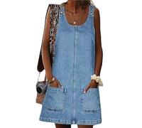 Sawmew Robe En Jean Pour Femme, Robe D'été Sans Manches Courte En Jean Robe D'été Salopette Décontractée Couleur Unie Combinaison Décontractée(L)