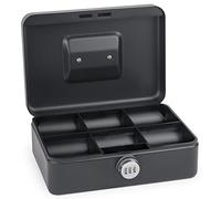 Sax Caisse à monnaie avec serrure à combinaison, serrure extra forte, 25 x 18 x 9cm, Large, Noir Safety Cash Box