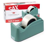 SAX Tape it Easy XXL Dérouleur de ruban adhésif à une main extra lourd | pour 1x ruban de 50mm ou 2x ruban de 25mm, Dérouleur de ruban pour paquets avec fonction porte-stylo, antidérapant, vert sauge