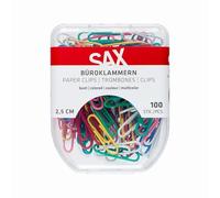 SAX Lot de 100 trombones de 2,5 cm en métal pour documents, documents, papier, boîte en plastique avec fermeture de sécurité, organisation des fournitures de bureau