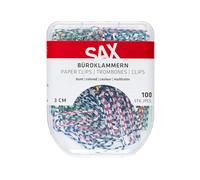 SAX Lot de 100 trombones de 3 cm en métal pour documents et documents, boîte en plastique avec fermeture de sécurité, organisation des fournitures de bureau