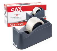 SAX Tape it Easy XXL Dérouleur de ruban adhésif à une main extra lourd | pour 1x 50mm de ruban ou 2x 25mm de ruban, Dérouleur de ruban pour paquets avec fonction porte-stylo, antidérapant, anthracite