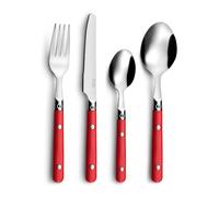 PRADEL ESSENTIEL - Tube triangle avec 16 couverts de table pour 4 personnes - Saxo - Acier inoxydable 18/0, Finition Standard - Rouge
