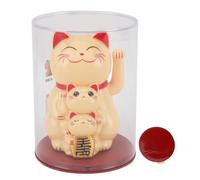 SAXOJONON Chat souriant à énergie solaire de 11,4 cm, décoration automatique à la main agitant la fortune pour voiture, bureau (jaune)