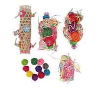 SAXOJONON Jouets pour perroquets, Boule de Recherche de Nourriture en rotin Naturel avec Cloche, Jouets d'activité d'enrichissement à mâcher pour calopsittes, Conures, Petits