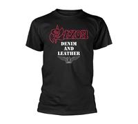 SAXON - DENIM AND LEATHER BLACK T-Shirt Small
