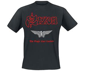 Saxon The Eagle Has Landed Homme T-Shirt Manches Courtes Noir 100% Coton Regular/Coupe Standard