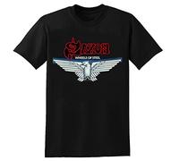 Saxon Wheels of Steel T-Shirt Graphic Mens Basic Short Sleeve Unisex Cotton Casual T-Shirt Black Unisex 100% Cotton Short-Sleeve T-Shirts Black L