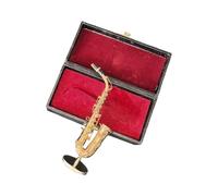 Saxophone alto miniature en laiton plaqué or fait à la main décoratif avec support de présentation pour la maison, le bureau, la salle de musique, la salle de musique, saxophone décoratif