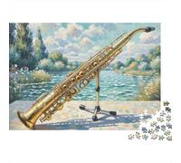 Saxophone Bord de Rivière Puzzle 1000 Pièces Papier pour Adultes Détente Décoration Maison 52x38cm/1000pcs