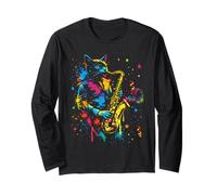 Saxophone Chat Jazz Musique Splash Art Manche Longue