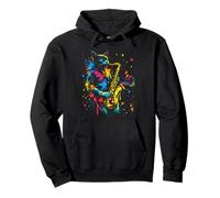 Saxophone Chat Jazz Musique Splash Art Sweat à Capuche