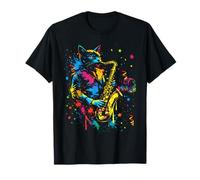 Saxophone Chat Jazz Musique Splash Art T-Shirt