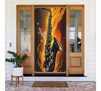 Saxophone classique imprimé noir n° 10 - Bannière décorative pour intérieur/extérieur, printemps, été, automne, hiver, Halloween, Noël