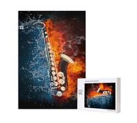 Saxophone dans Le feu et l'eau,Puzzle Familial en Bois de 300 pièces pour Adultes et Adolescents