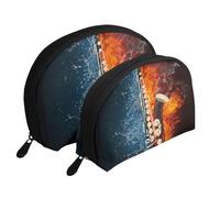 Saxophone dans Le feu et l'eau, Trousse de Maquillage Coquille Femme Petit Porte-Monnaie Trousse de Toilette Trousse à cosmétiques 2 pièces