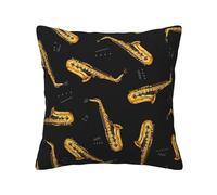 Saxophone et Musique, Housse de Coussin, taie d'oreiller décorative en Velours côtelé pour canapé de Chambre à Coucher, 40 CM