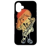 Saxophone Girl Comic Style Woodwind Instrument Coque pour iPhone 16 Plus