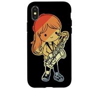 Saxophone Girl Comic Style Woodwind Instrument Coque pour iPhone X/XS