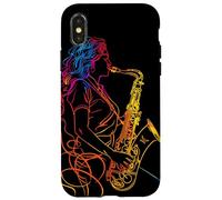 Saxophone Girl Line Art Wind Instrument Coque pour iPhone X/XS