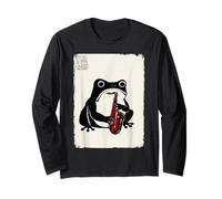 Saxophone Grumpy Frog Drôle Kawaii Japonais Manche Longue
