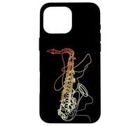 Saxophone Line Art Vintage Look Marching Band Coque pour iPhone 16 Pro Max