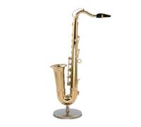 Saxophone miniature - Instrument de musique en laiton plaqué or à collectionner avec support et étui pour présentation, décoration pour et adultes, finition dorée élégante, cadeau d'anniversai