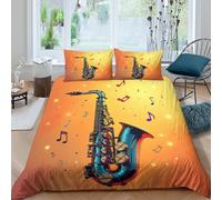 Saxophone musical Linge de Lit Hypoallergique 3 pièces 3D Effet Respirante Vibrant illustration Housse de Couette avec 2 Taies d'oreiller Confortable for Décoration de Chambre Super king（260x220cm）