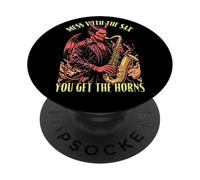 Saxophone Saxophoniste Mess with Sax Get Horns Devil Music PopSockets PopGrip Adhésif