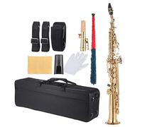 Saxophone soprano en laiton avec motif sculpté en coquille naturelle, comprend un étui de transport, des gants, un chiffon de nettoyage, des sangles et une tige de nettoyage