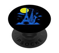 Saxophone Tour Eiffel - Vintage Jazz Music Paris Lover PopSockets PopGrip Adhésif
