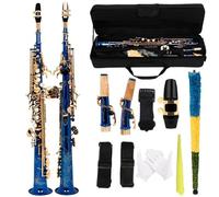 Saxophones Altos Saxophone Bleu Aigu En Si Bémol Tube Droit Corps Laiton Et Gants À Bandoulière