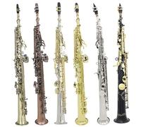 Saxophones pour les mélomanes Saxophone soprano en si bémol droit en laiton plaqué argent pour performances professionnelles et pratiques(Golden)
