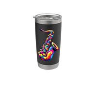 Saxophoniste De Saxophone Pop Art Coloré Sax Saxophonistes Gobelet isotherme en acier inoxydable double paroi