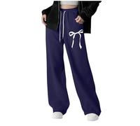 Saxrel Pantalon de jogging droit à jambes larges pour filles - Pantalon de sport taille haute avec cordon de serrage - Joli nœud - Imprimé floral - Pantalon de survêtement léger et décontracté, 1 bleu