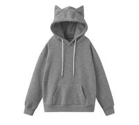 Saxrel Sweat-Shirt Oversize Femme Vert Hiver surdimensionné, Capuche Poche Cordon Couleur Unie, Mignon Oreille Chat Automne décontracté