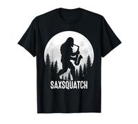 Saxsquatch Bigfoot Saxophone Lune Pin Arbres Musicien Forêt T-Shirt