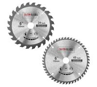Saxton Lot de 2 lames de scie circulaire TCT 150 mm x 20 mm alésage 24 et 48 dents + anneau de 16 mm et 10 mm Compatible avec Ryobi Bosch Makita Dewalt