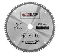 Saxton TCT - Lame de scie circulaire à onglets 210 mm x 80T x 25,4 mm, dents avec alésage pour scie Evolution Rage