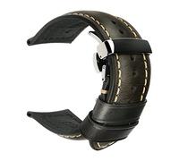 SAXTZDS 18mm - 26mm Bracelet de montre en cuir véritable Bracelet de montre en cuir vintage pour hommes avec fermoir à boucle papillon, 22mm