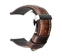 SAXTZDS 18mm - 26mm Bracelet de montre en cuir véritable Bracelet de montre en cuir vintage pour hommes avec fermoir à boucle papillon, Marron foncé, 22mm