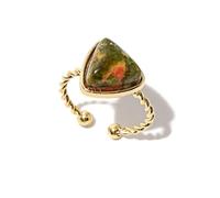 SAY HELLO Natural Stones Inlaid Rings for Women Small Geometric Triangle Pink Spar Turquoises Finger Open Rings Ringe K6684